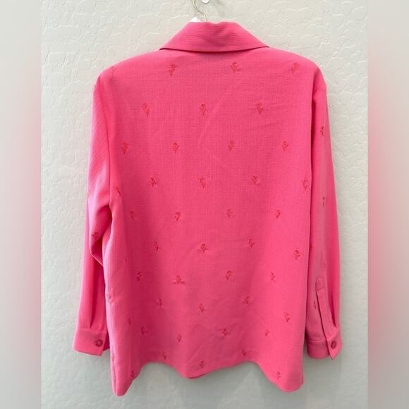 DRAPER’S & DAMON’S Petites Button Up Pink Blouse Embroidered Long Sleeve | Small - Picture 5 of 7
